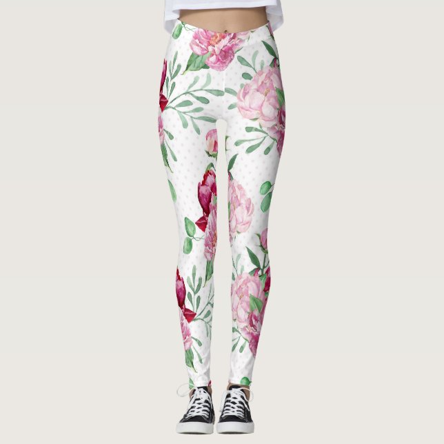 Leggings peonías rosadas de acuarela (Anverso)