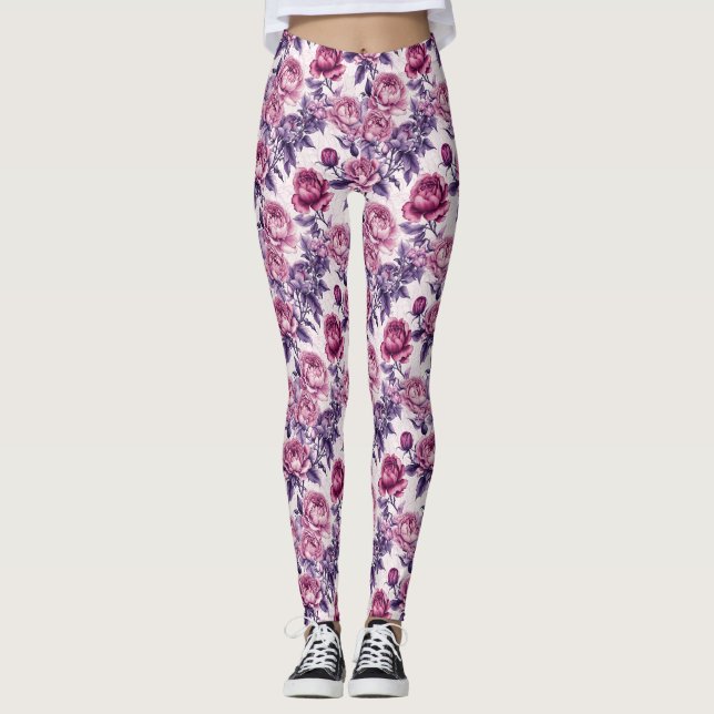 Leggings Peonías y Rosas rosas y moradas (Anverso)