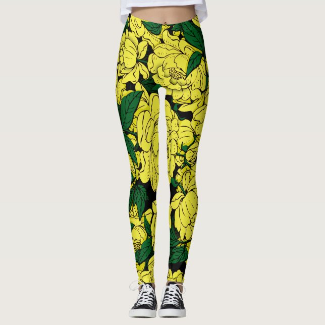 Leggings Peonies amarillos (Anverso)