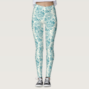 Leggings Peonies y mariposas en bloque, laguna Azul