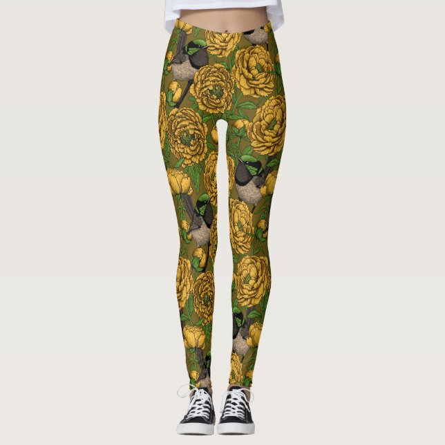 Leggings Peonies y wrens (Anverso)