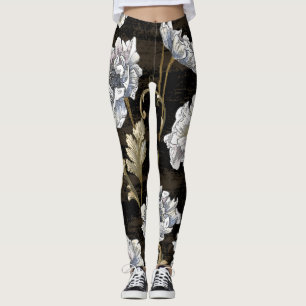 Leggings Peony Elegance: Barroco Swirls de oro