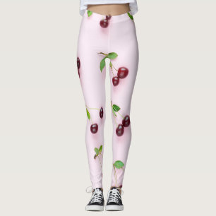 Leggings Pequeña cereza con fondo rosa claro