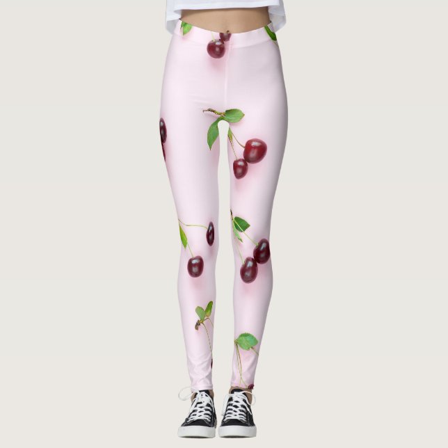 Leggings Pequeña cereza con fondo rosa claro (Anverso)