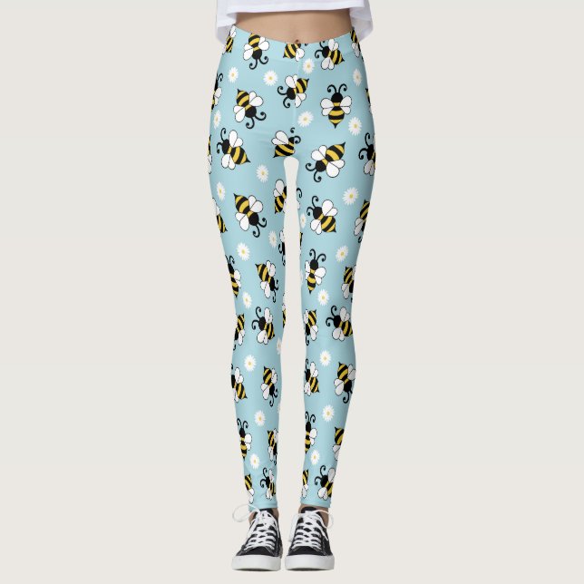 Leggings Pequeñas abejas y flores de margarita (Anverso)