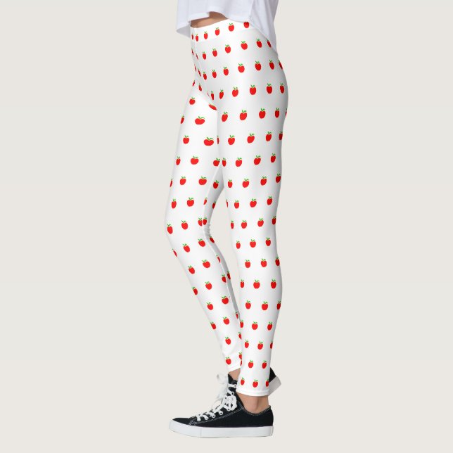 Leggings Pequeño patrón de manzanas rojas en blanco (Izquierda)