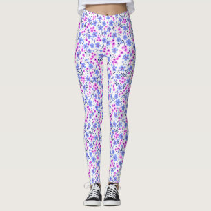 Leggings Pequeño patrón floral blanco azul rosa lindo