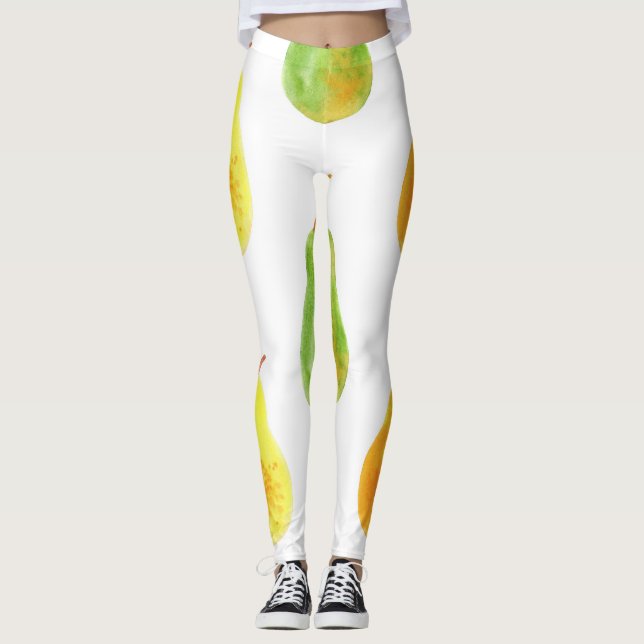 Leggings Peras dibujadas a mano, imagen de la comida acuare (Anverso)