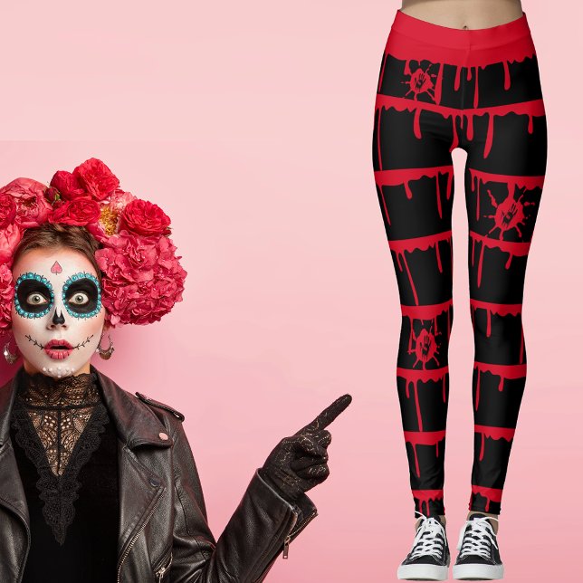 Leggings Perforación de la Sangre Lágrima Imprime Halloween (#leggings, #halloween, #drippingblood, #bloodypalmprints,)