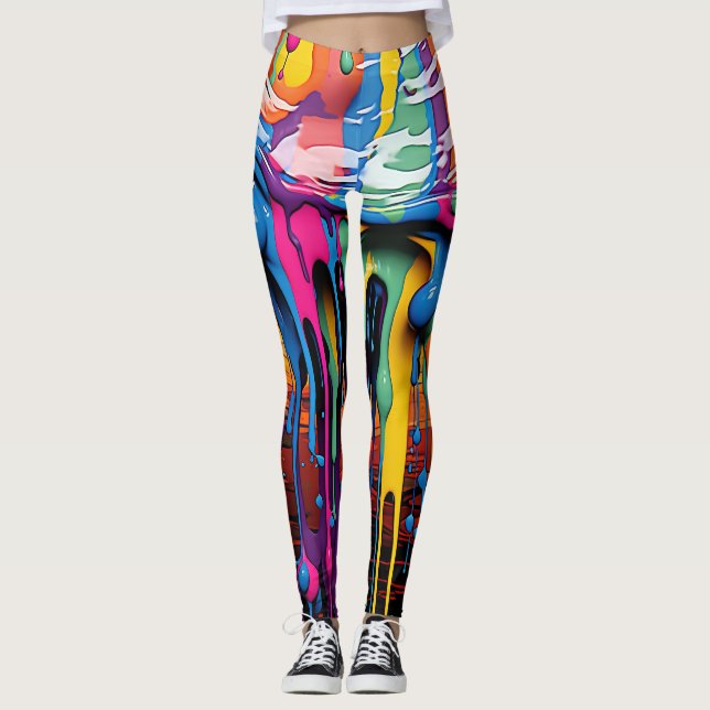 Leggings Perforaciones de pintura abstracta coloridas (19) (Anverso)