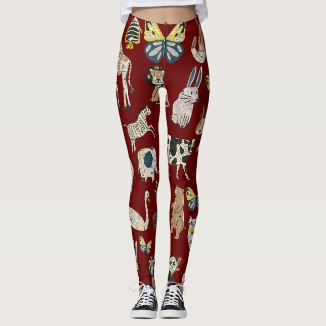 Leggings Periódico de animales de artesanía exclusiva de pa (Anverso)