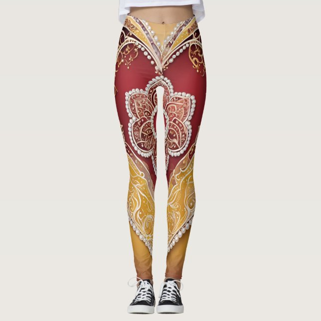 Leggings Perlas blancas en arte de IA roja (Anverso)