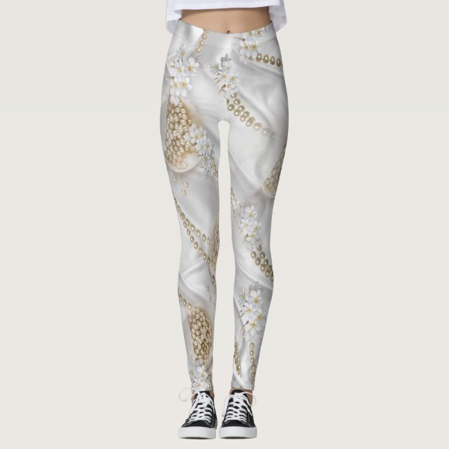 Leggings Perlas de seda blanca y marfil en campaña (Anverso)