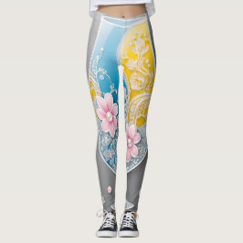 Leggings Perlas florales o arte de IA rosada