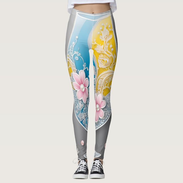 Leggings Perlas florales o arte de IA rosada (Anverso)