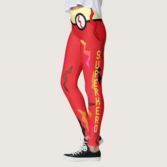 Leggings Pernos relámpago de Crema Roja de Superhéroe Hallo (Izquierda)