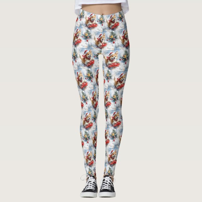 Leggings Perro Akita con manchas deja que nieve Navidades (Anverso)
