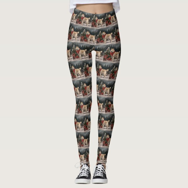 Leggings Perro Akita en Navidades de nieve (Anverso)