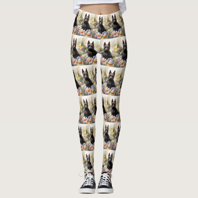 Leggings Perro atormentado escocés con festividad de huevos (Anverso)