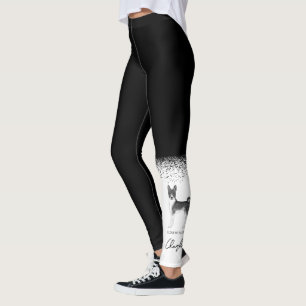 Leggings Perro Basenji Lindo en Negro y Blanco & Texto Pers