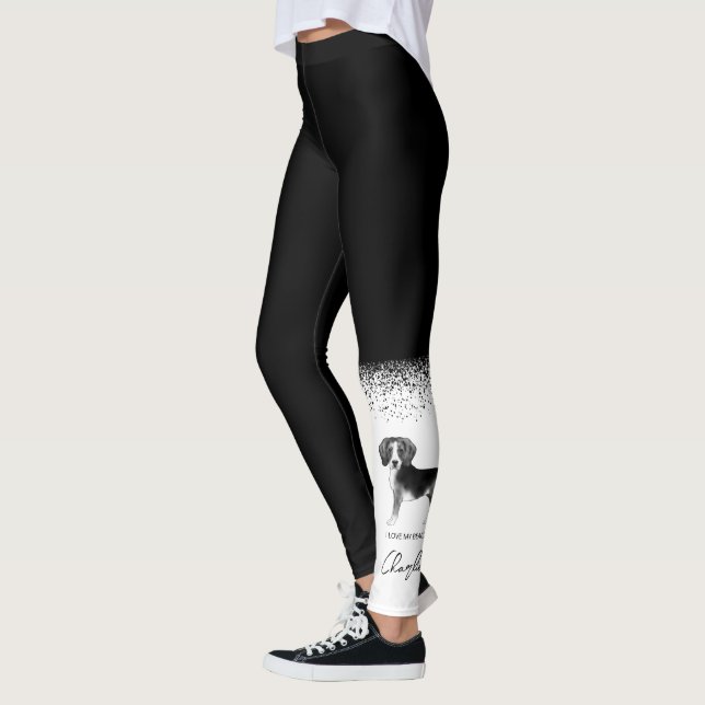 Leggings Perro Beagle Lindo en Negro y Blanco y Texto Perso (Izquierda)