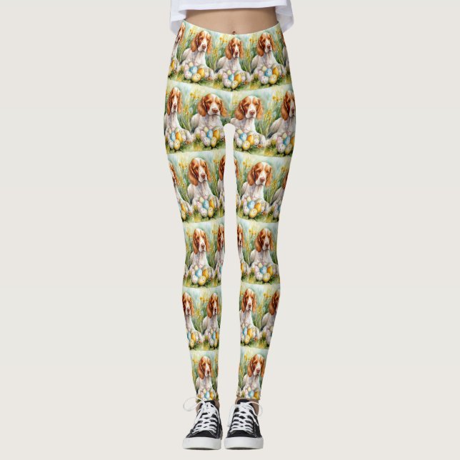 Leggings Perro Brittany Spaniel con huevos de Pascua Fiesta (Anverso)