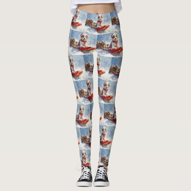 Leggings Perro Brittany Spaniel en Trineo de Navidad (Anverso)
