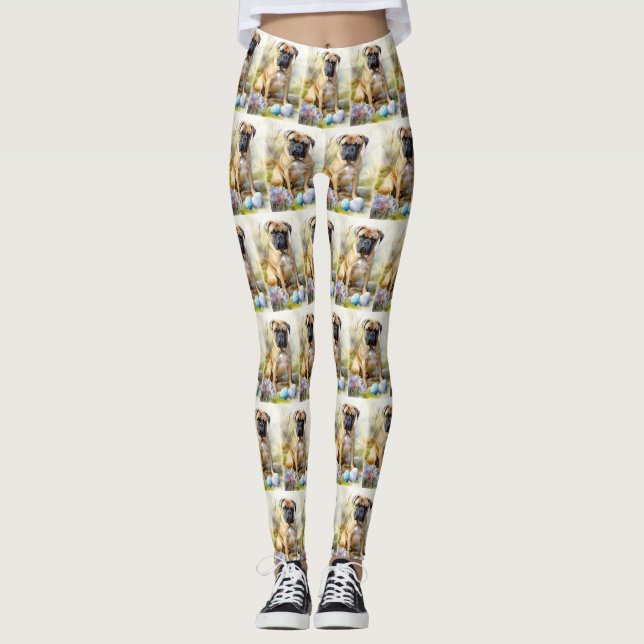 Leggings Perro Bull Mastiff con vacaciones en Pascua (Anverso)