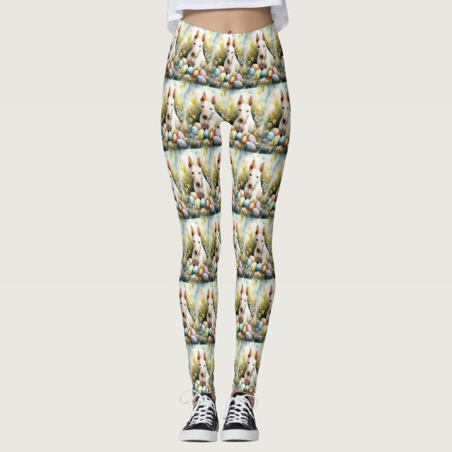 Leggings Perro Bull Terrier con huevos de Pascua Fiesta (Anverso)