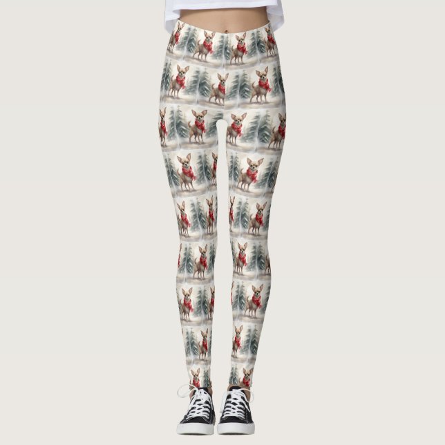 Leggings Perro chihuahua en Navidades de nieve (Anverso)