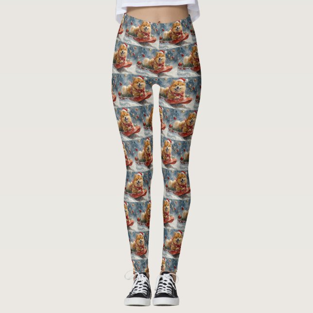 Leggings Perro Chow Chow en Trineo Deja que Nieve Navidad (Anverso)