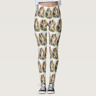 Leggings Perro Collie áspero con vacaciones de huevos de Pa
