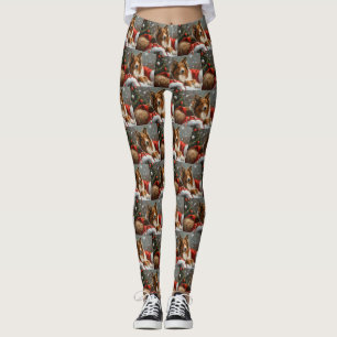 Leggings Perro Collie Áspero Navidad Festiva