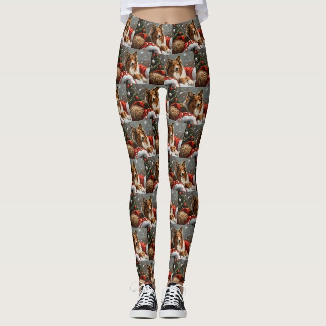 Leggings Perro Collie Áspero Navidad Festiva (Anverso)