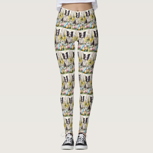 Leggings Perro collie fronterizo con vacaciones de huevos d (Anverso)