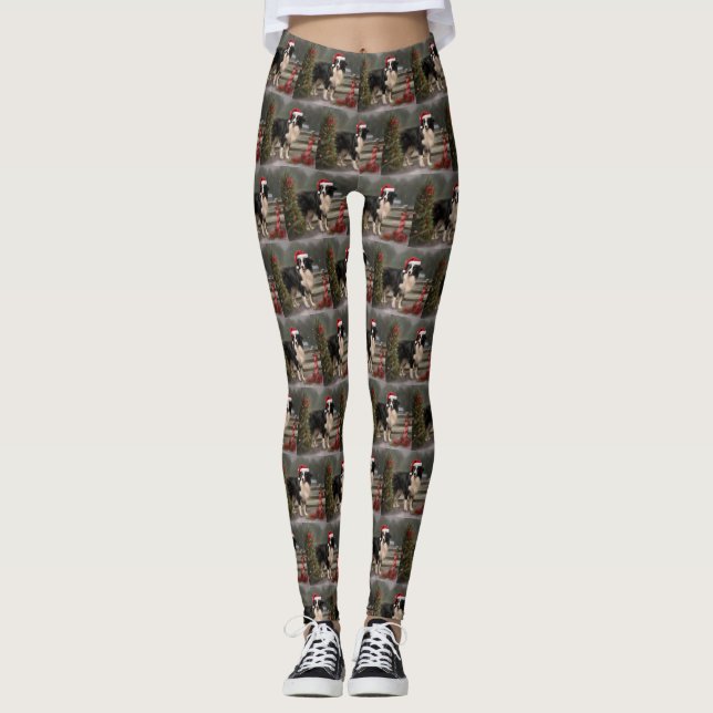 Leggings Perro collie fronterizo en Navidades de nieve (Anverso)