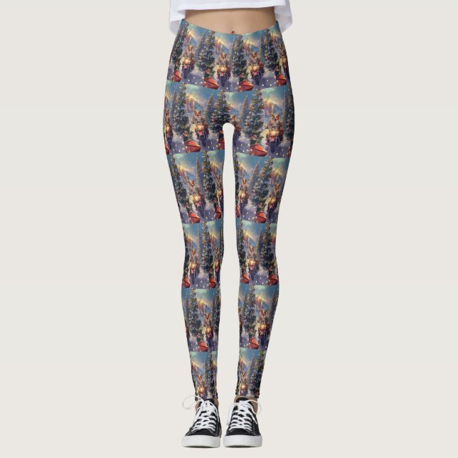 Leggings Perro Corgi Montando Motocicleta Navidad (Anverso)