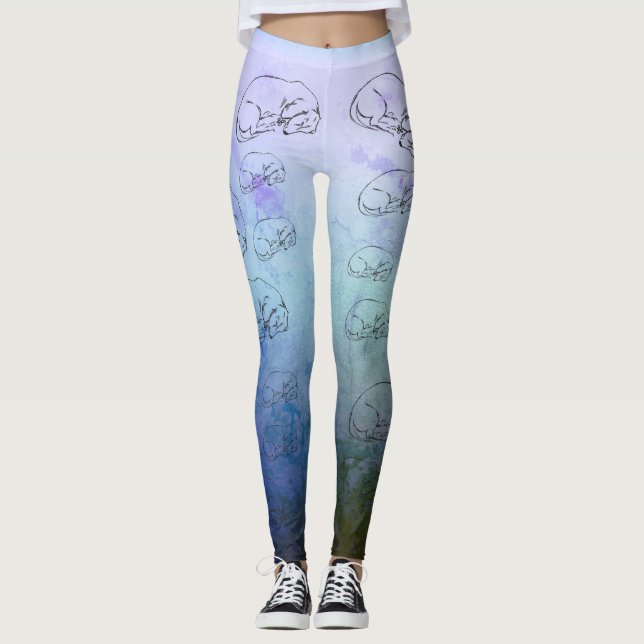 Leggings Perro Cuto, Piernas Todo-Impresión Azul (Anverso)