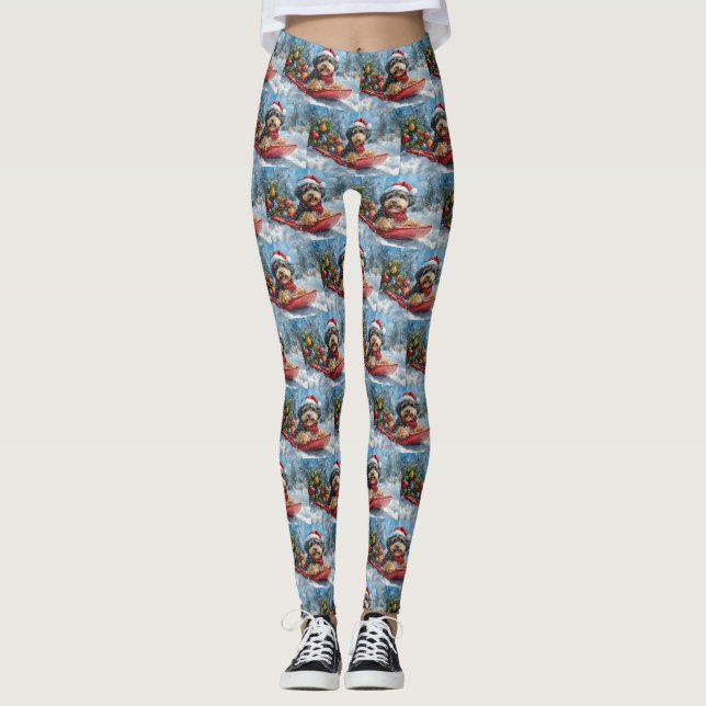 Leggings Perro de Bernedoodle en la cornisa, Navidades de l (Anverso)