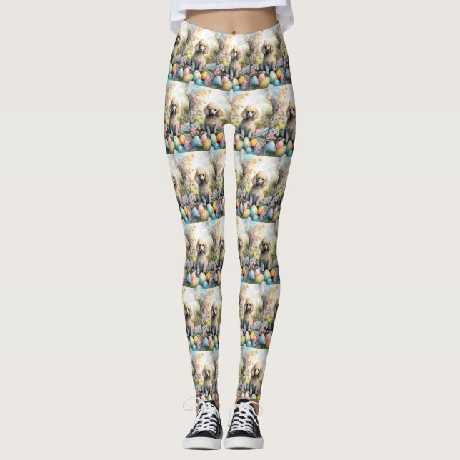 Leggings Perro de canapé con festividad de huevos de Pascua (Anverso)