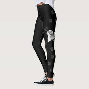 Leggings Perro de dibujos animados Lhasa Apso plateado y bl