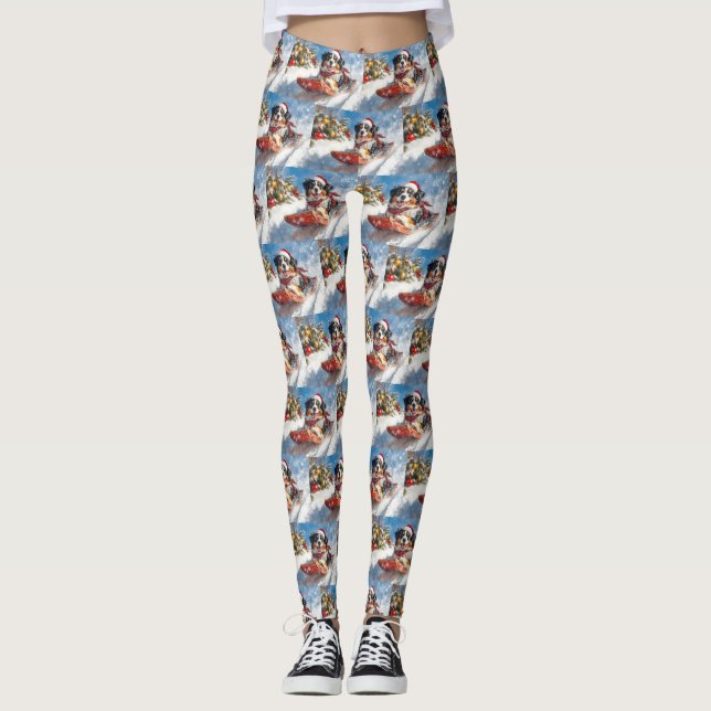 Leggings Perro de montaña bernés en trineo de Navidad (Anverso)