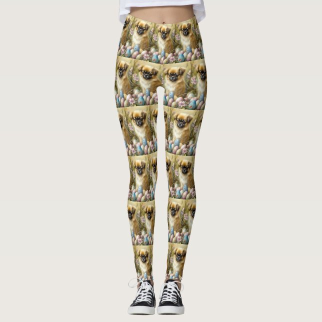 Leggings Perro de raza Spaniel Tibetano con huevos de Pascu (Anverso)