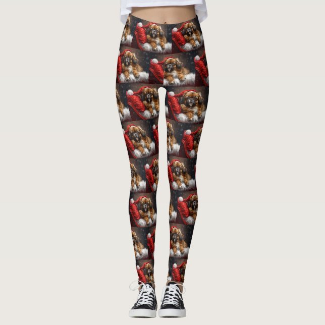 Leggings Perro de raza Spaniel Tibetano Navidad Festiva (Anverso)