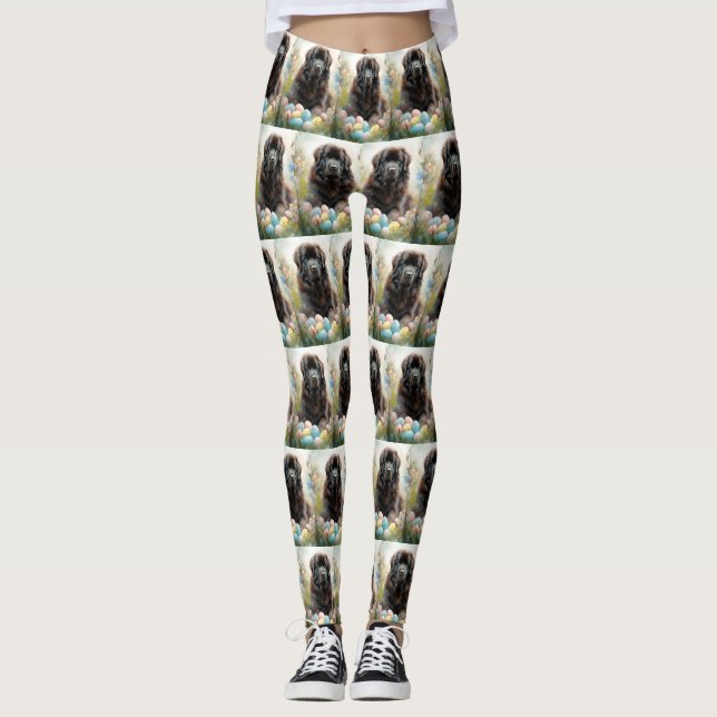 Leggings Perro de Terranova con festividad de huevos de Pas (Anverso)