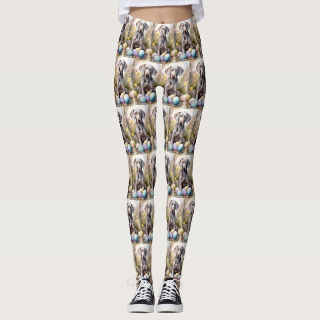Leggings Perro de Weimaraner con festividad de huevos de Pa (Anverso)