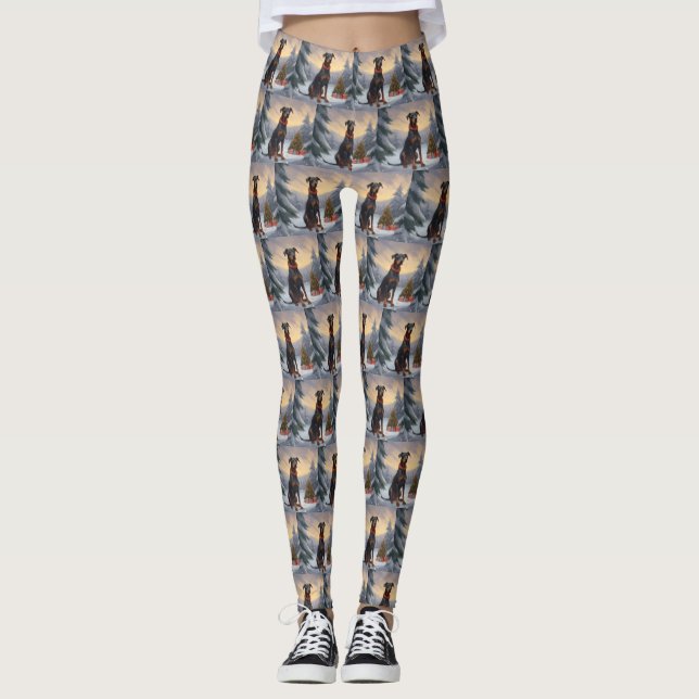 Leggings Perro Doberman en Navidad con Nieve (Anverso)