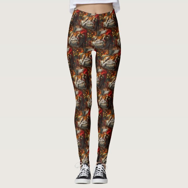 Leggings Perro Foxhound Inglés Americano Navidad Festiva (Anverso)