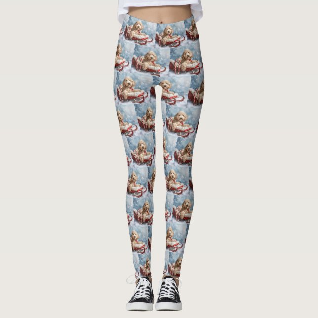 Leggings Perro Goldendoodle Navidad Festiva  (Anverso)