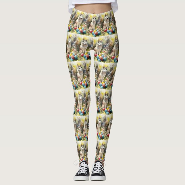 Leggings Perro Husky Siberiano con festividad de huevos de  (Anverso)